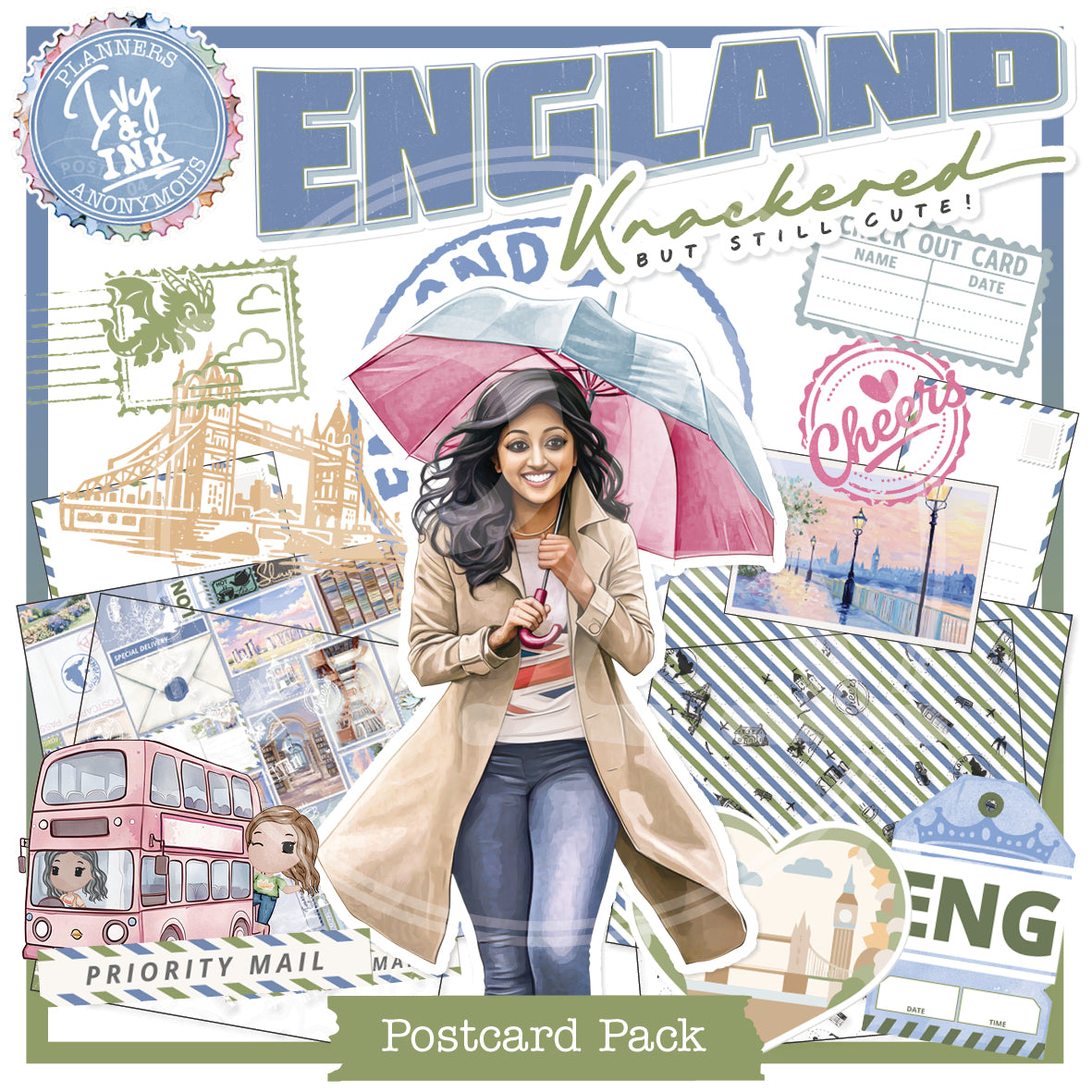 PC04: Ivy & Ink Postcards Pack Printable-(US)