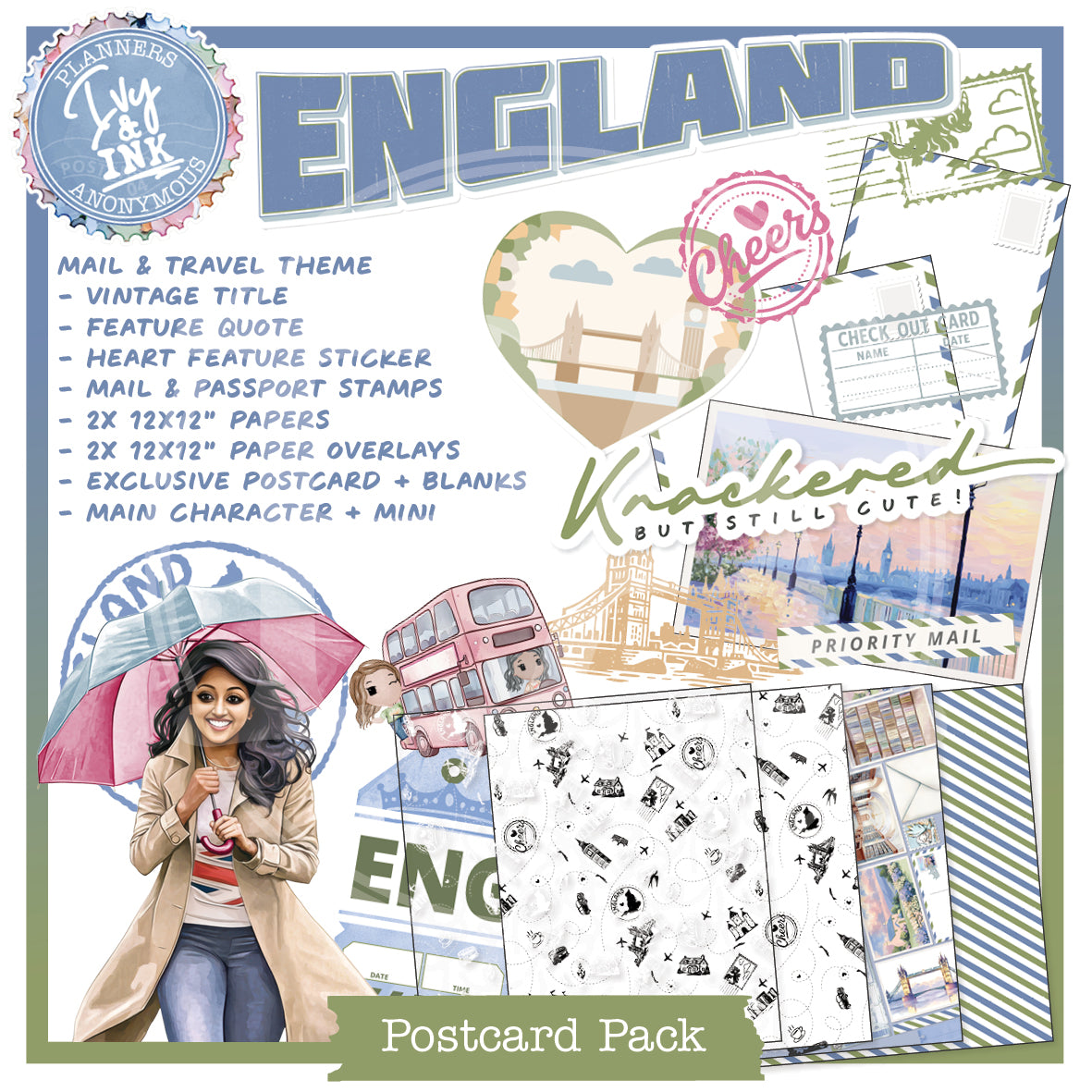 PC04: Ivy & Ink Postcards Pack Printable-(US)