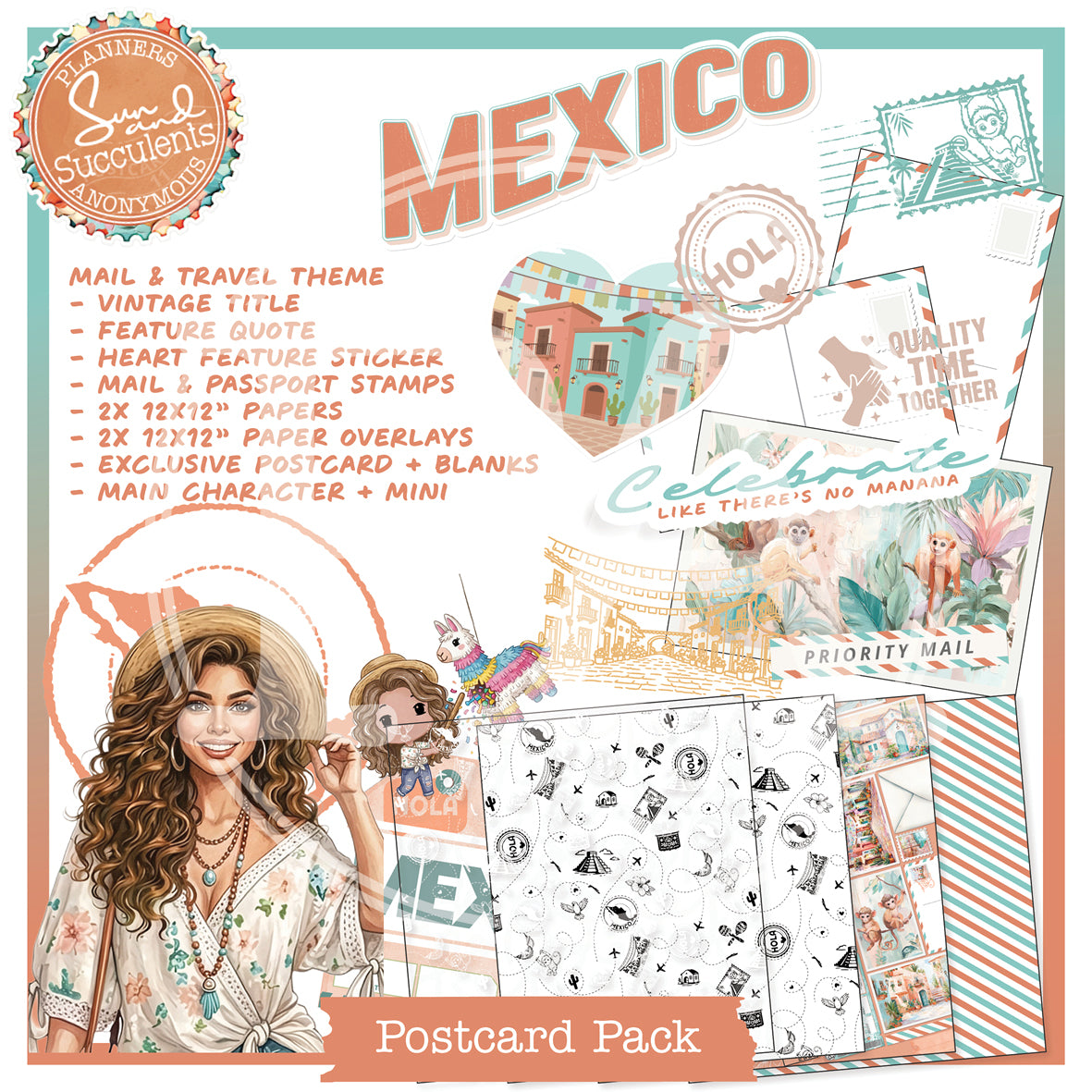 PC11: Sun and Succulents Postcards Pack Printable