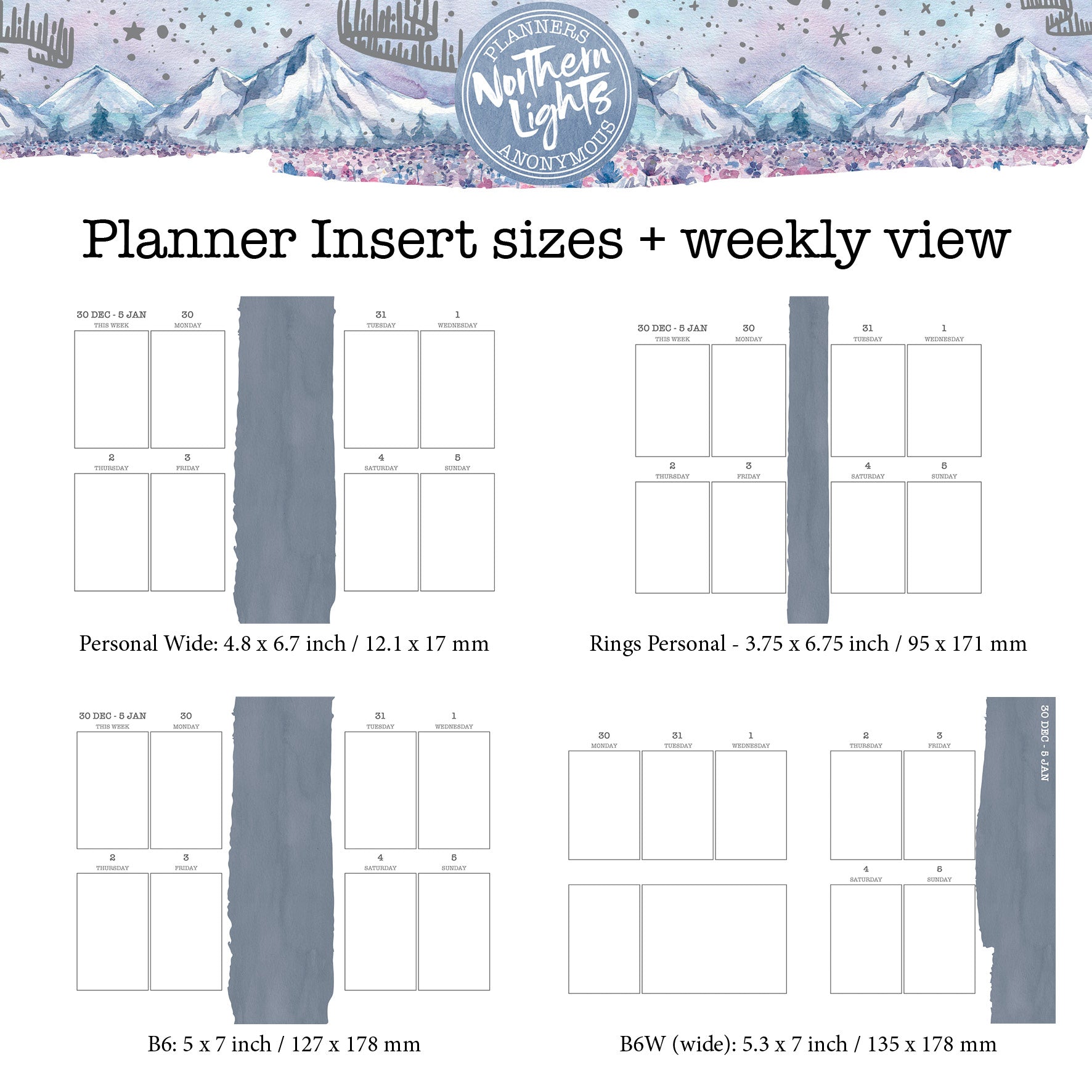 Northern Lights Printable Inserts