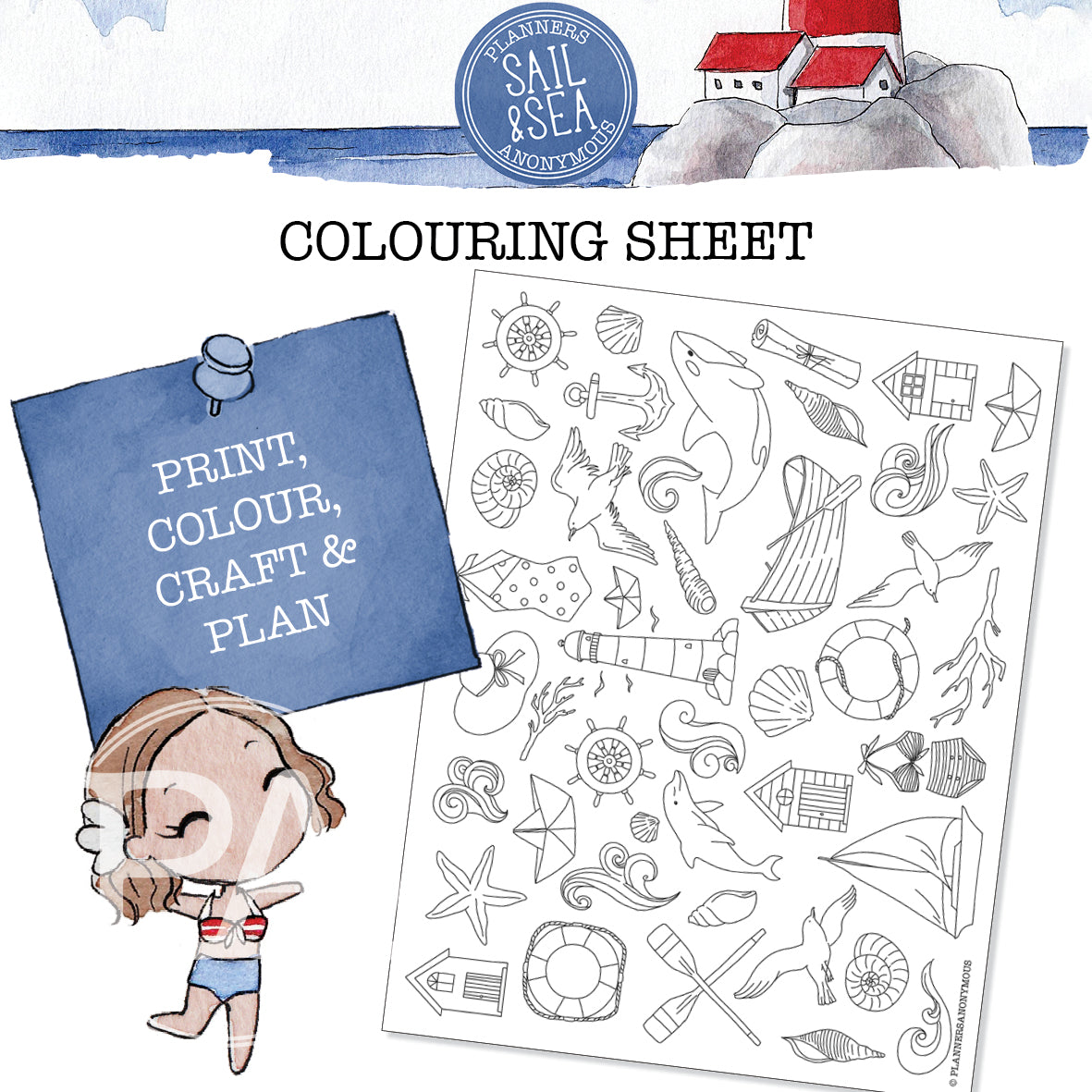 Sail and Sea Colouring Sheet