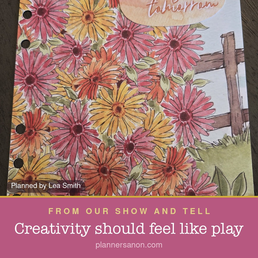A pink daisy planner spread; Planned by Lea Smith