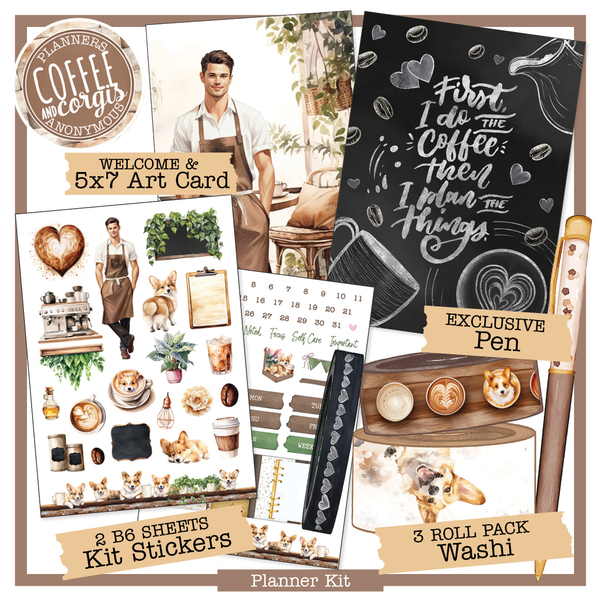 Coffee and Corgis Planner Kit