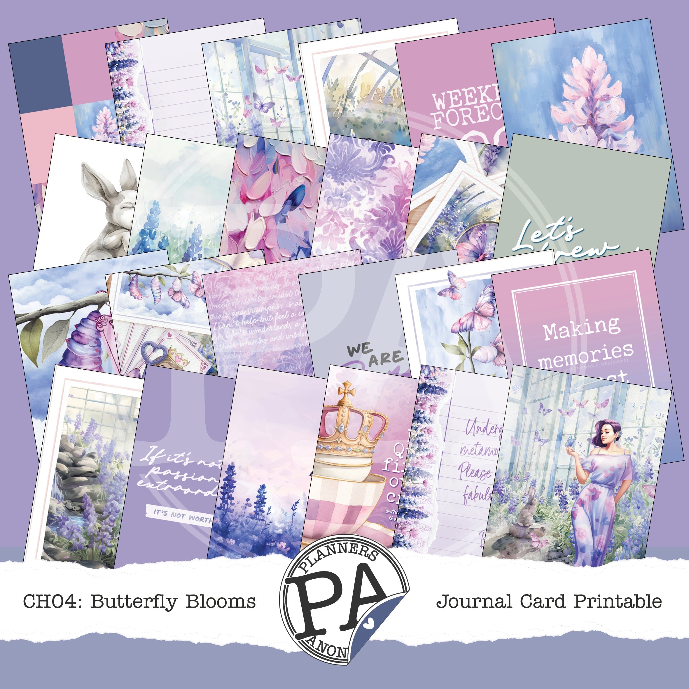 CH04: Butterfly Blooms Journal Card Printable-(US)