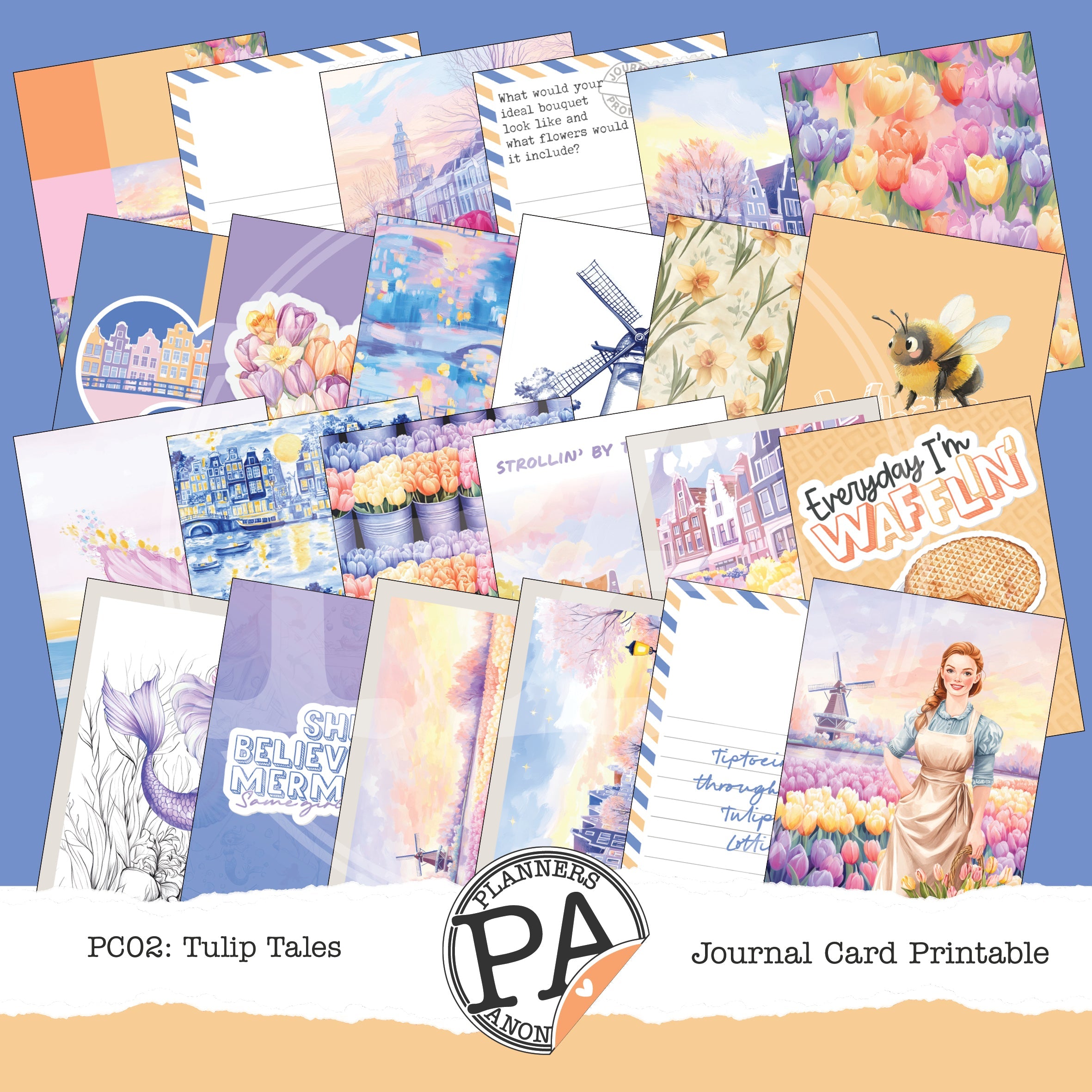 PC02: Tulip Tales Journal Card Printable-(US)