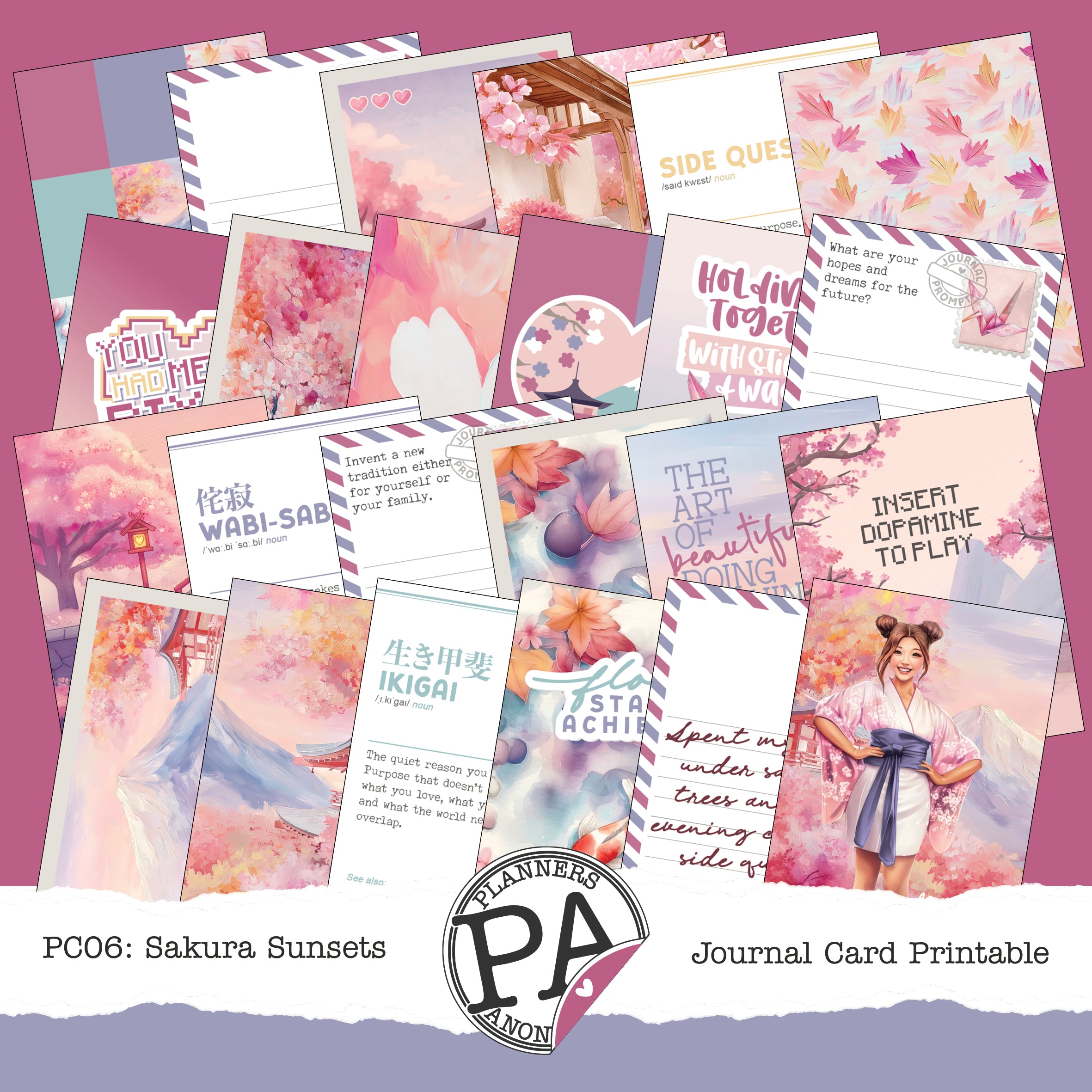 PC06: Sakura Sunsets Journal Card Printable-(US)