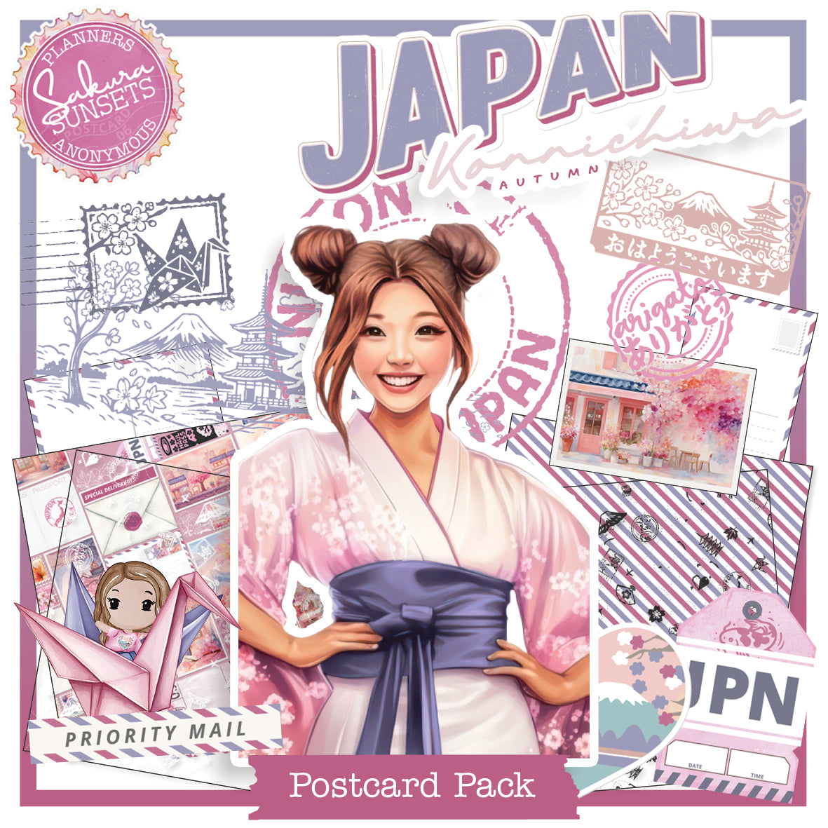 PC06: Sakura Sunsets Postcards Pack Printable-(US)