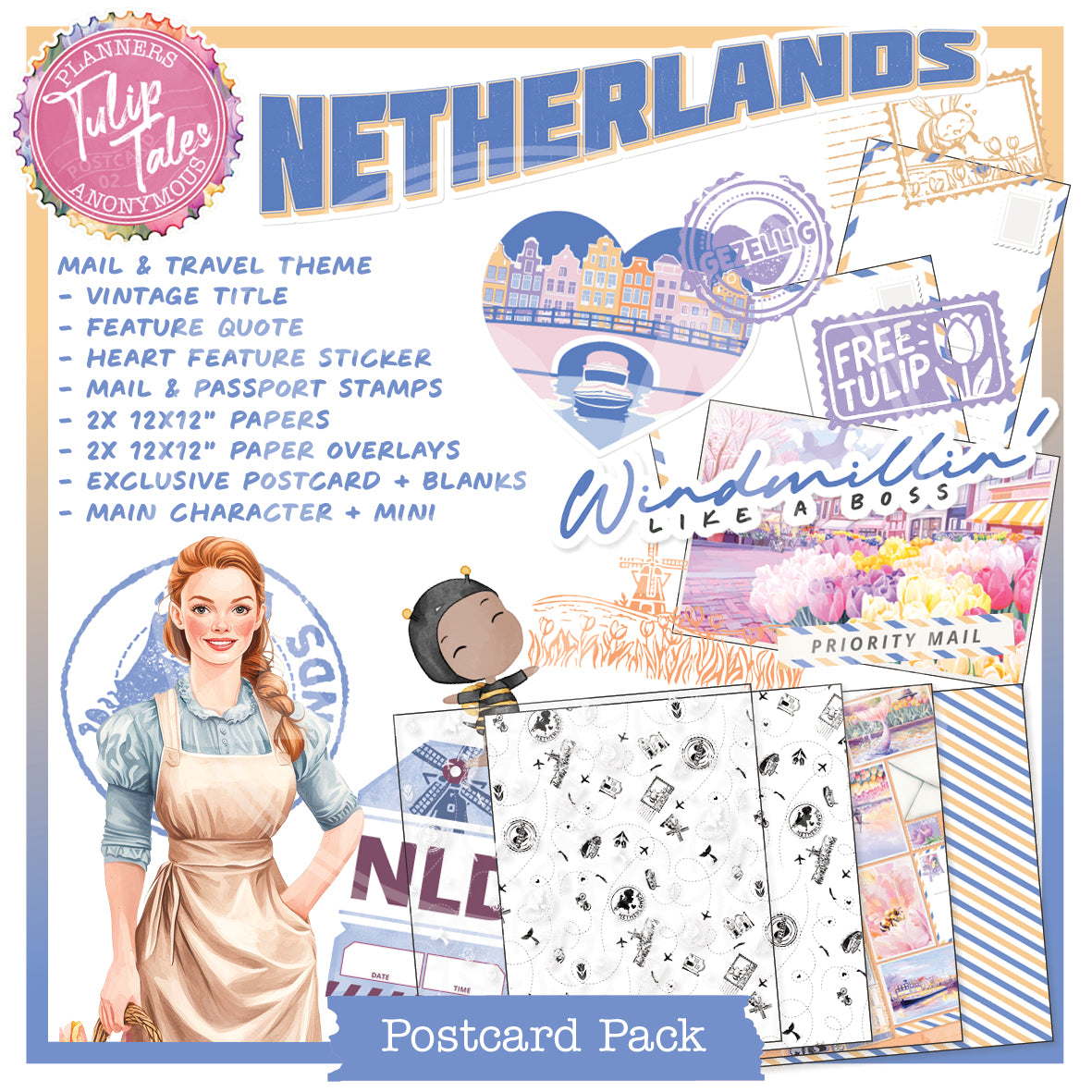 PC02: Tulip Tales Postcards Pack Printable-(US)