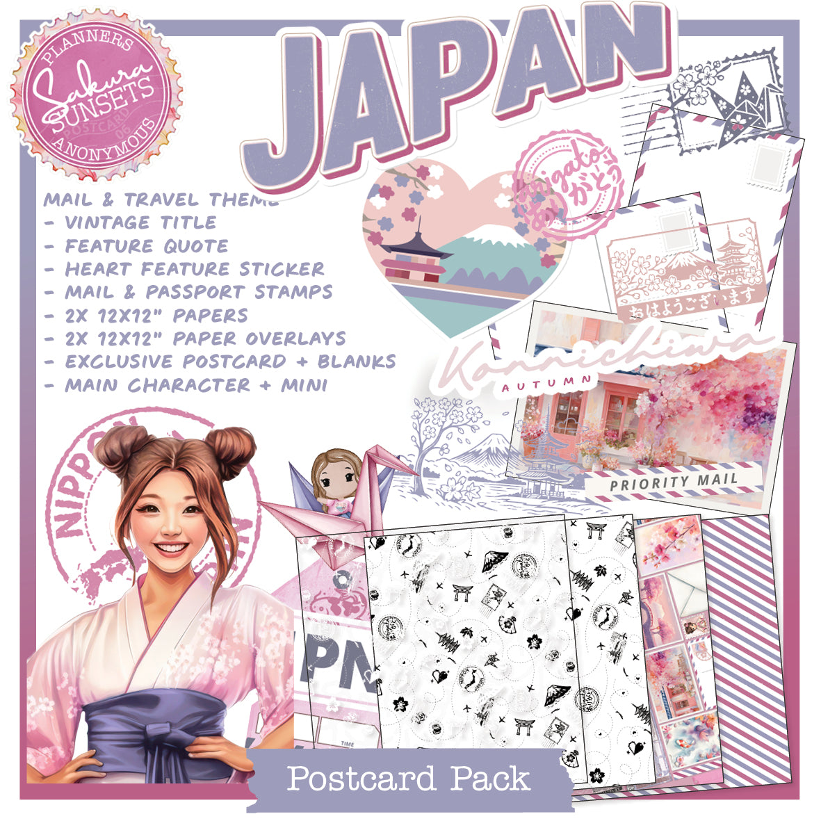 PC06: Sakura Sunsets Postcards Pack Printable-(US)