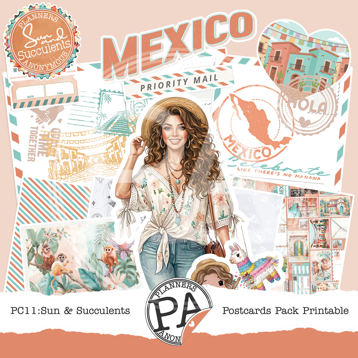 PC11: Sun and Succulents Postcards Pack Printable