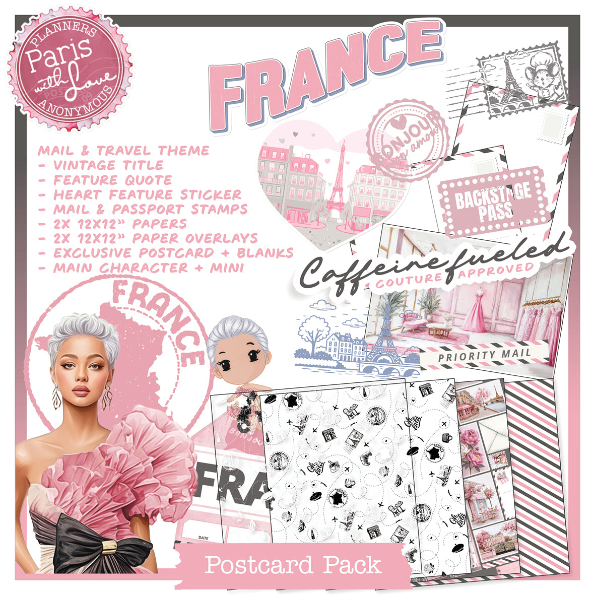 PC09: Paris with Love Postcards Pack Printable-(US)