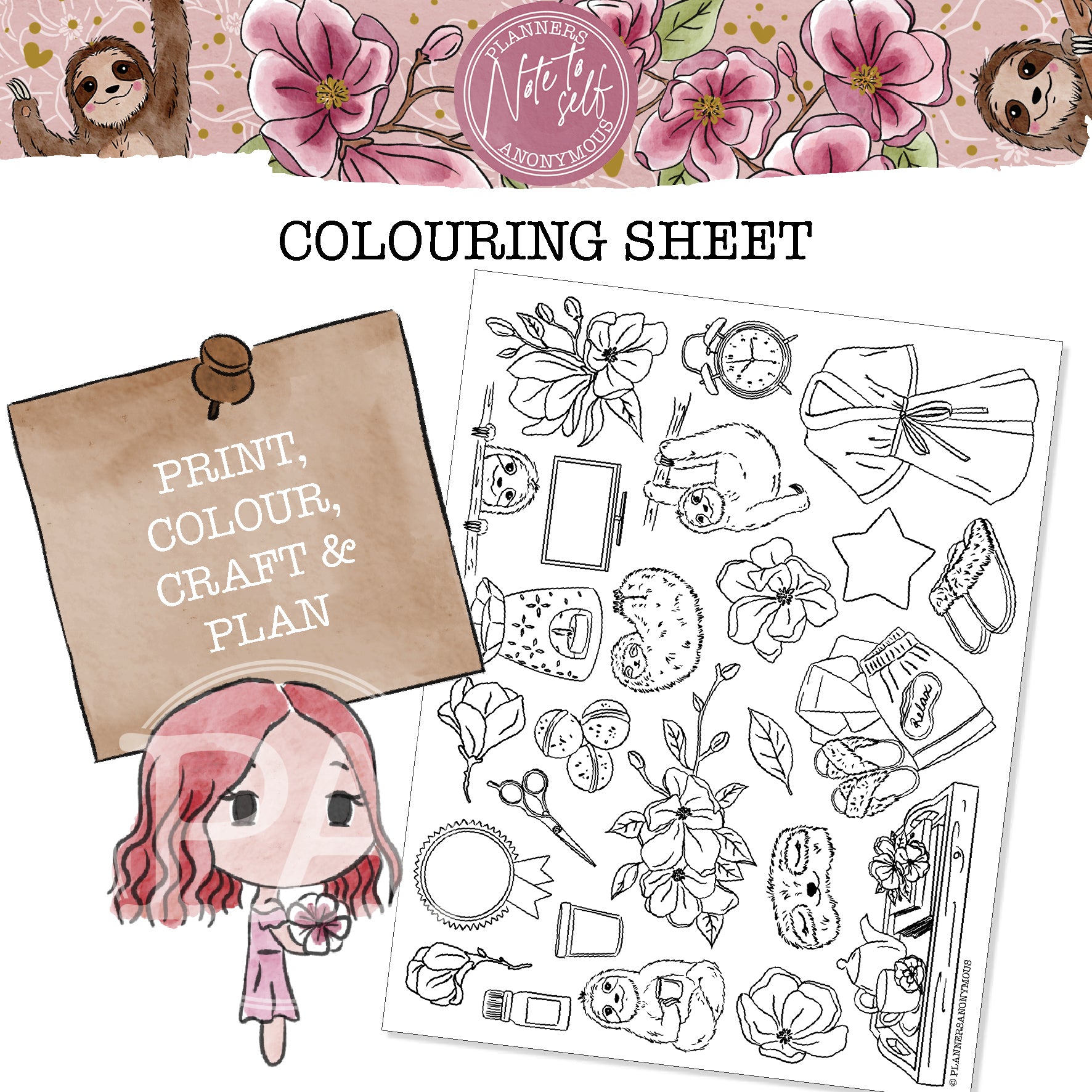 Note to Self Colouring Sheet
