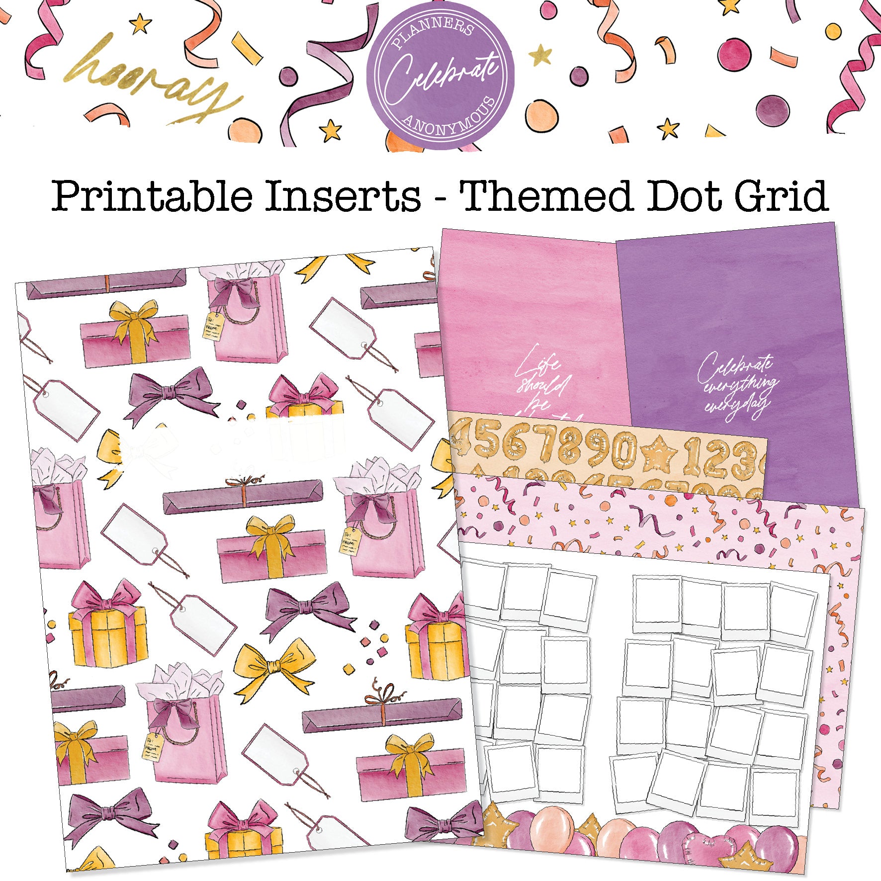 Celebrate - Printable Inserts - Themed Dot Grid