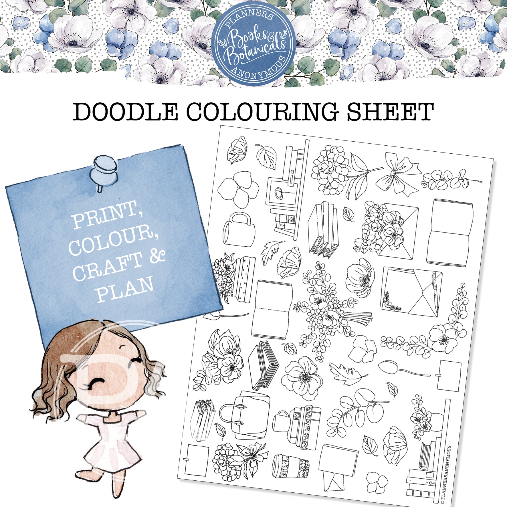 Books and Botanicals Colouring Sheet